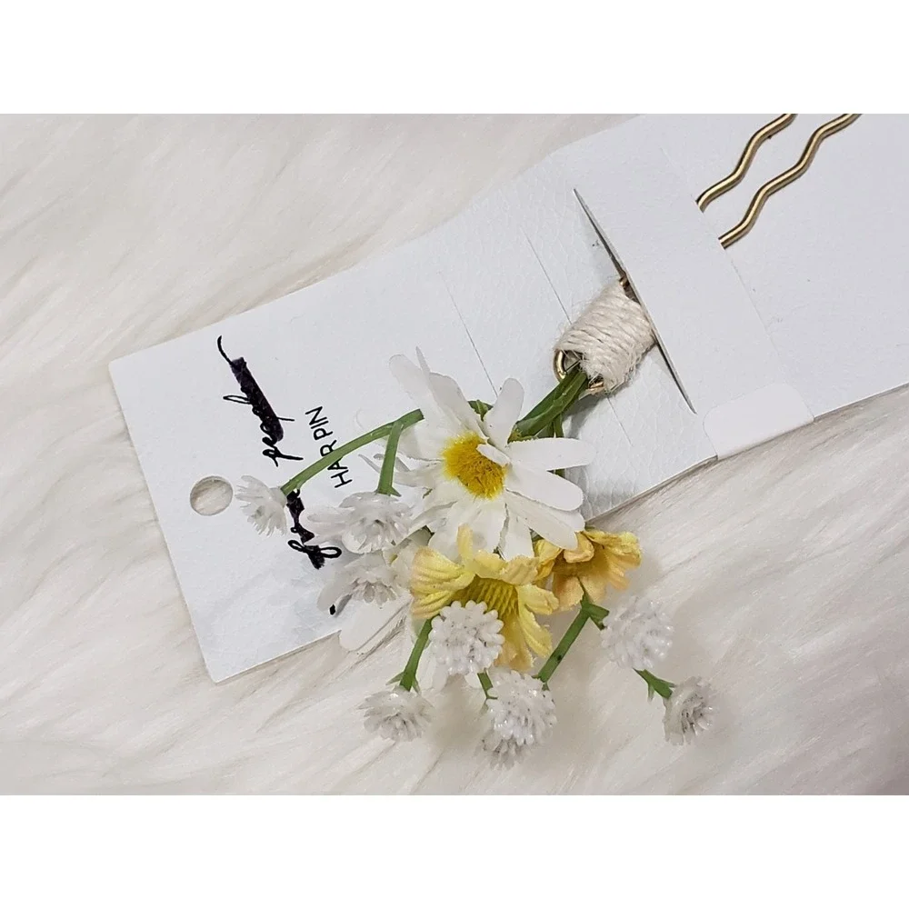 Take It Eazy Hair Pin Free People Daisy Wildflower Babys Breath Gold Tone Fork